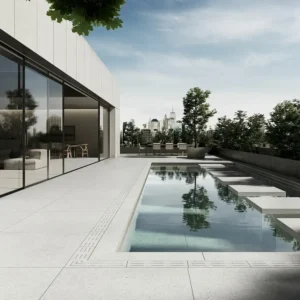 Picture of concrete effect tiles set on pool area