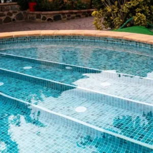 Mosaic tiles in different tones of blue 