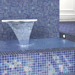 mosaic tile manufacturers catalogue´s picture showing a spa area decorated with blue mosaics