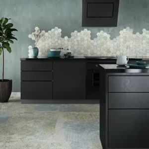 Beautiful and unique design made with grey and white mosaics on the wall