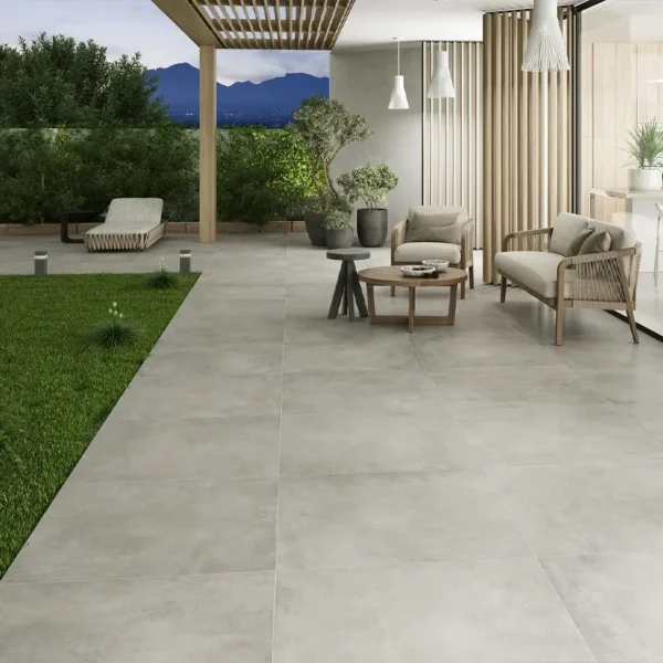 porcelain through-body tile makers catalogue´s picture showing a nordic look terrace