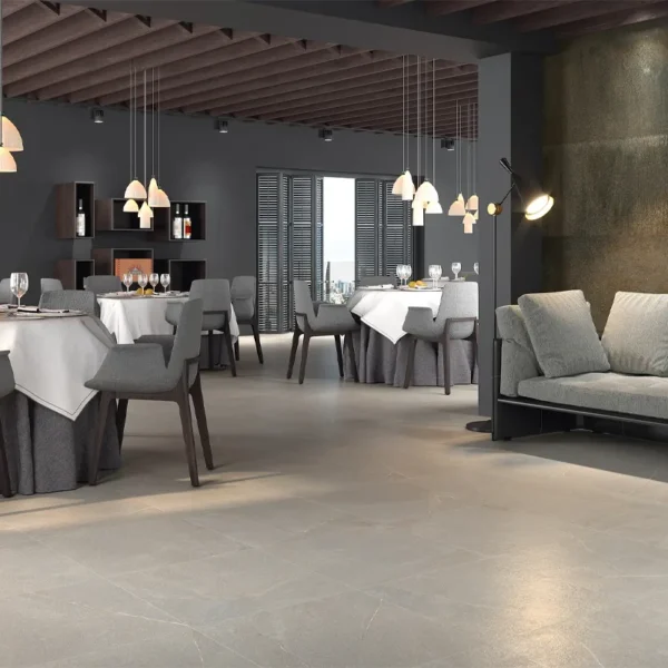 Through body porcelain tiles set on a modern look restaurant