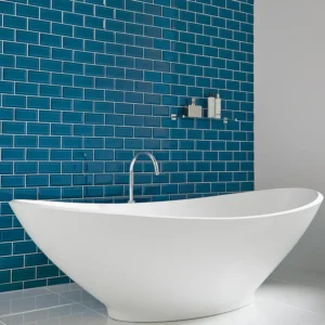 Blue subway tiles set on an elegant bathroom 