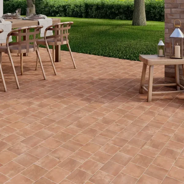 quarry tiles set on a beautiful garden