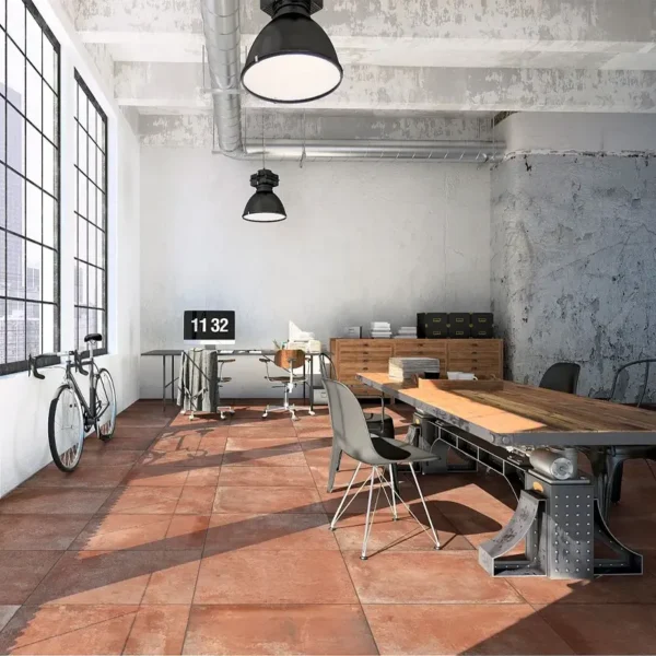 quarry tiles set on industrial style loft